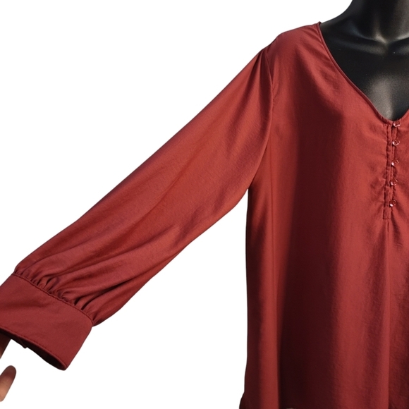 Valette Blouse Women's Marsala Red V-Neck Longsleeve Top Blouse Size Large - Picture 6 of 10